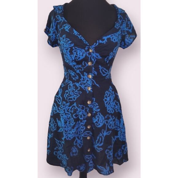 NWT Free People “A Thing Called Love” Mini Dress Blue Sz 2 Festival Boho Chic - Picture 3 of 11